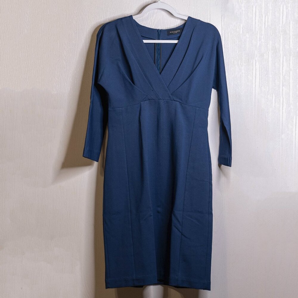 Piazza Sempione Italian Blue Viscose Elegant Sheath Dress - Size IT 44 - Medium